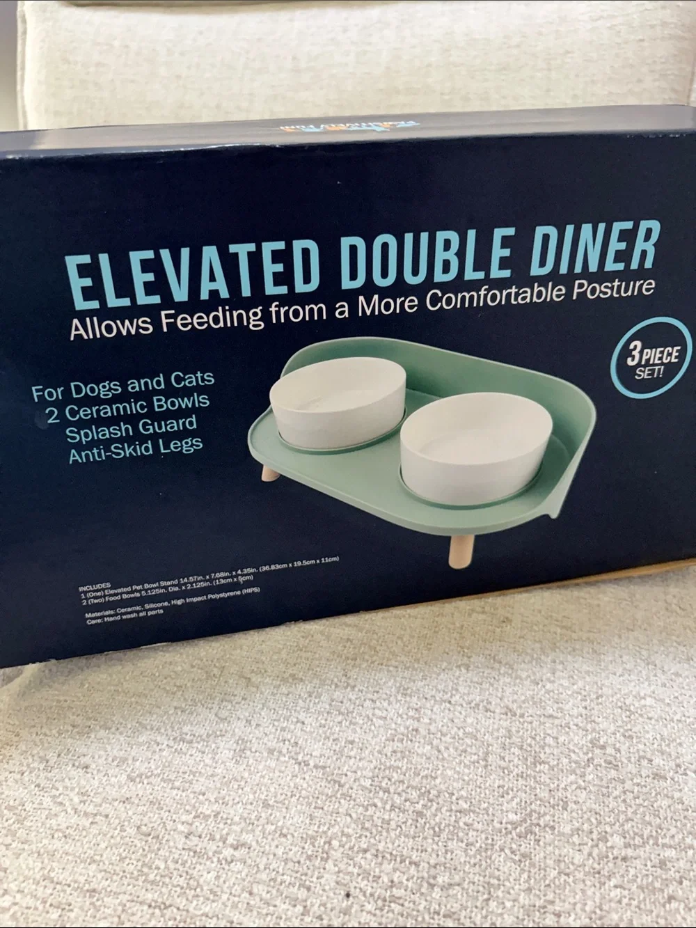 Elevated Double Diner Pet Feeding Set - Sage Green